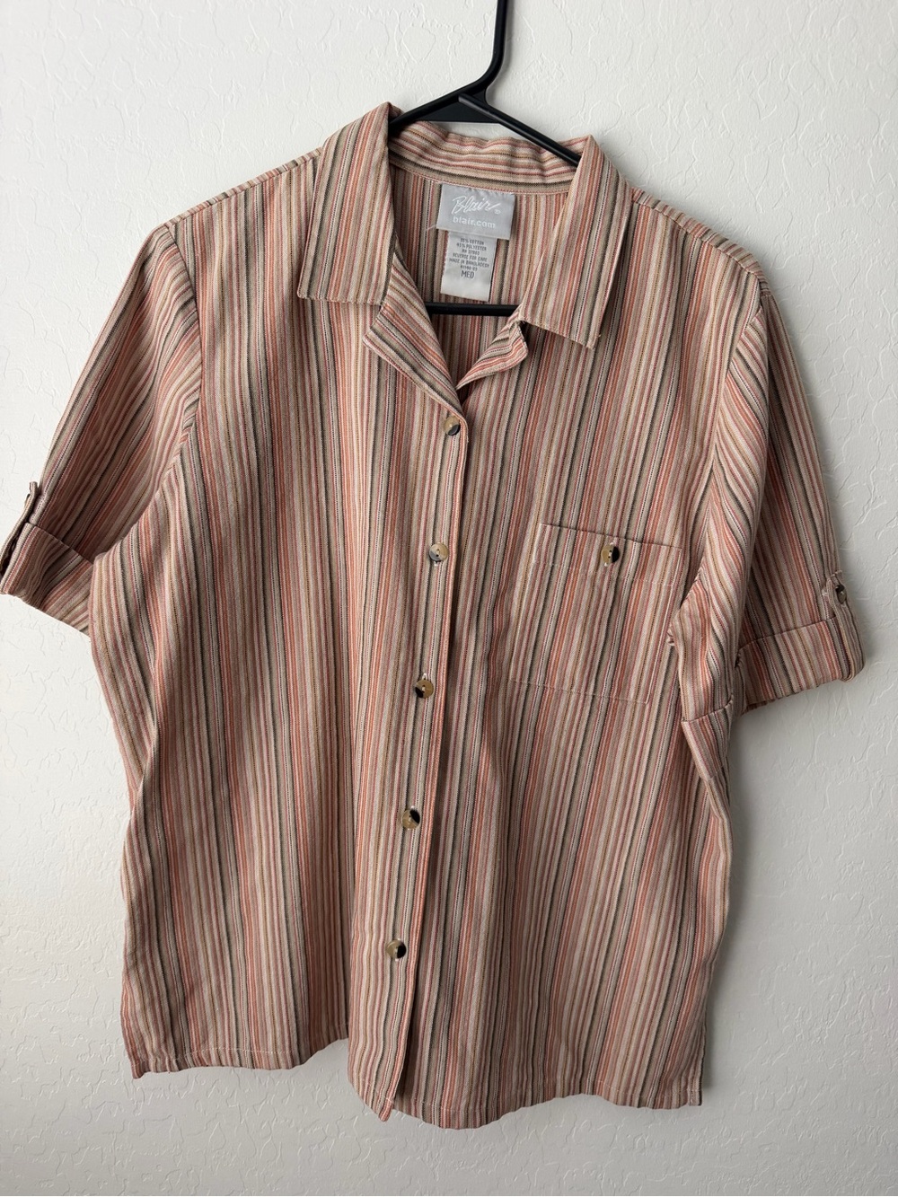 Blair Striped Short-Sleeve Button-Down in Orange & Tan